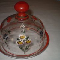 Ретро Ръчно рисувана стъклена чиния с капак , снимка 1 - Други ценни предмети - 40208947