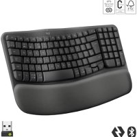 Нова Безжична ергономична клавиатура Logitech Wave Keys с омекотена опора, снимка 1 - Клавиатури и мишки - 43686793