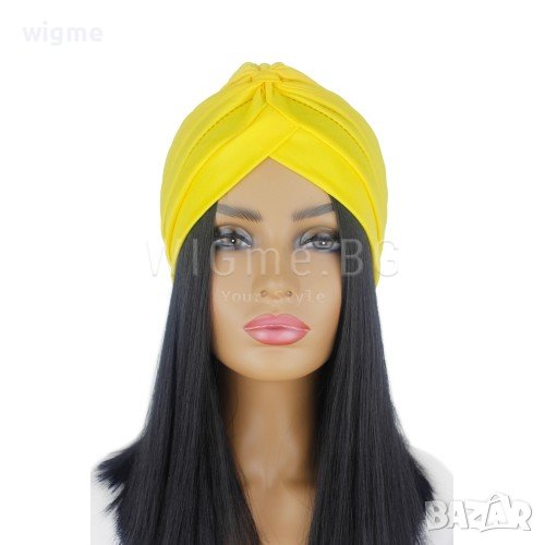 Тюрбан за коса едноцветен жълт, снимка 1
