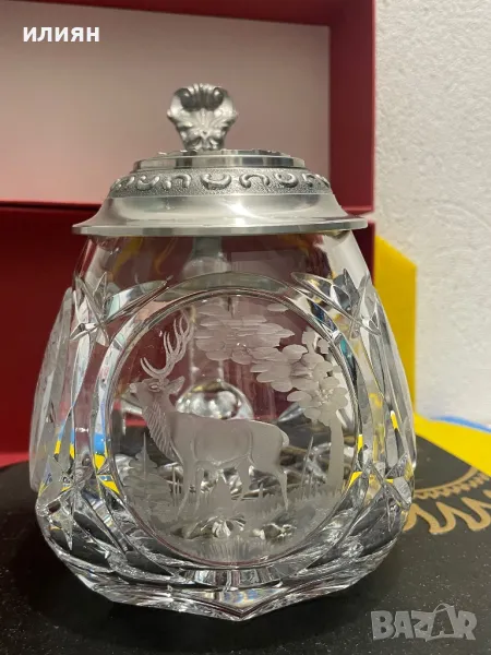 Халба кристална с ловни мотиви. Елен.  Орел.  Глухар. , снимка 1