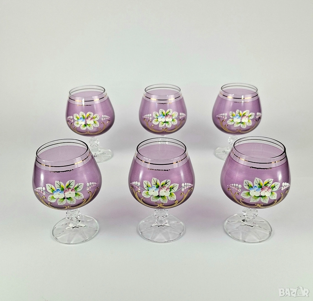 Комплект 6 бр стъклени чаши в лилав цвят, снимка 1