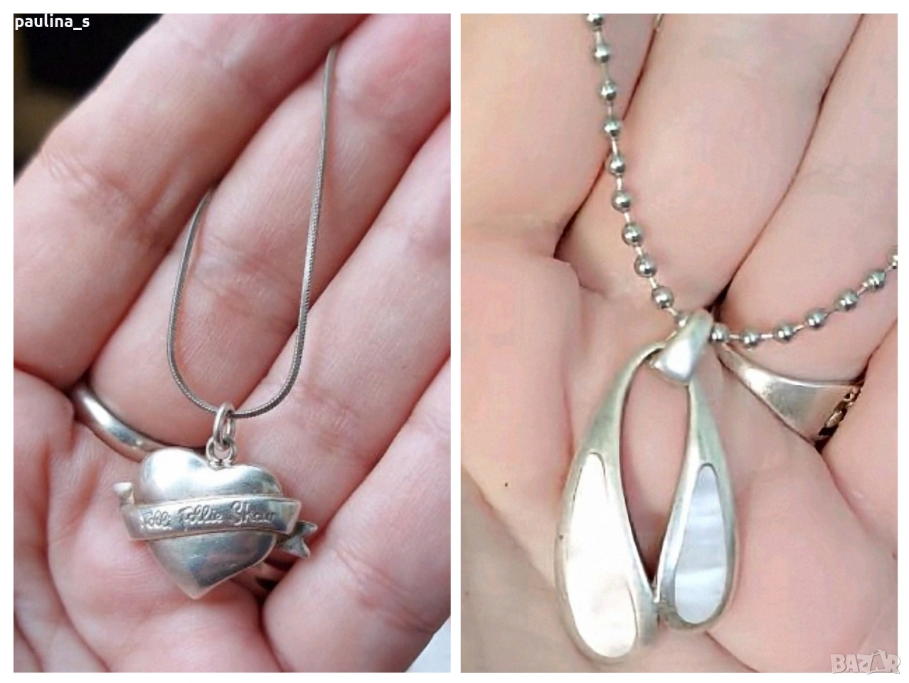 Две сребърни висулки / Педантив / Марково сребърно сърце "Follie Follie" Show и със седеф, снимка 1