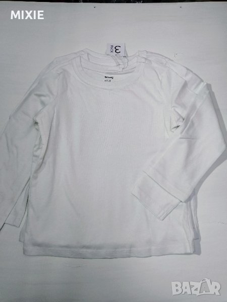 Нов комплект от 3 бр. детски бели тениски с дълъг ръкав, 3-4 г., снимка 1