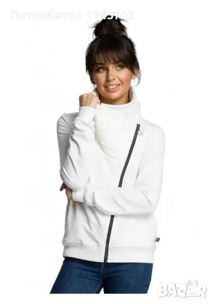 Суичър с асиметричен цип в цвят екрю B071 BE, снимка 1