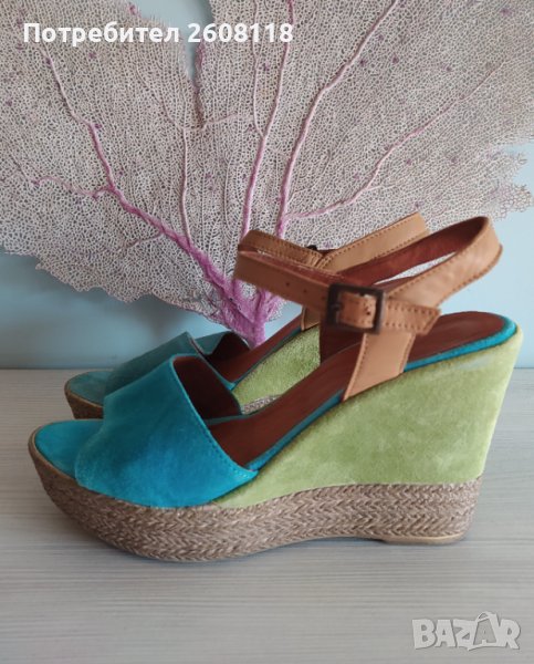Синьо-зелени Invito сандали – платформа, велур, № 39  , снимка 1