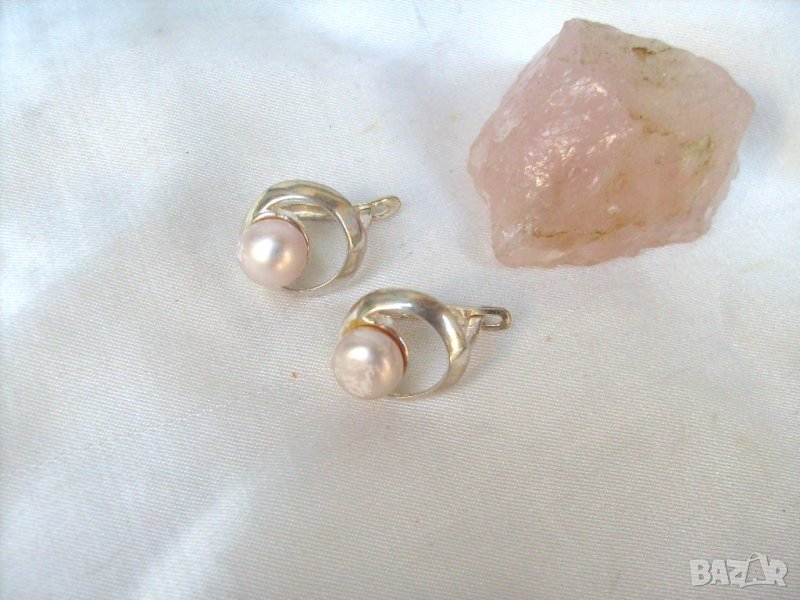 Красиви Сребърни Обеци с Розови Естествени Перли, снимка 1