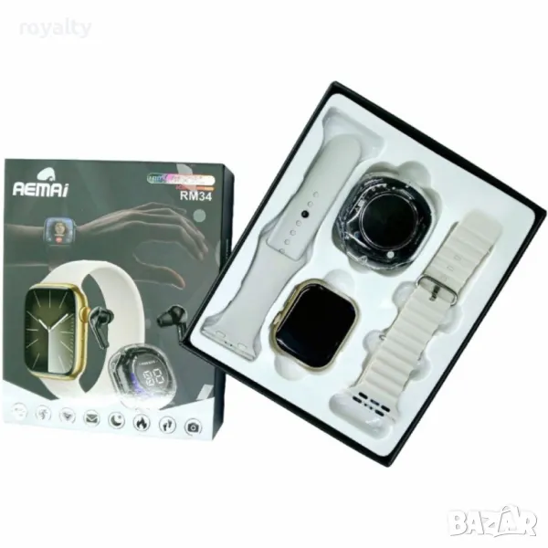 Смарт часовник с AMOLED дисплей и безжични слушалки, RM34, снимка 1