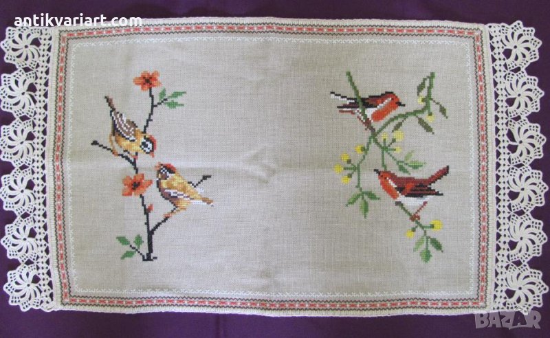 Стара ръчна бродерия и дантела Каре, Покривка, снимка 1