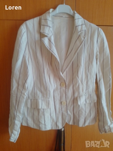 Подарявам!Бяло сако на кафеви раета, снимка 1