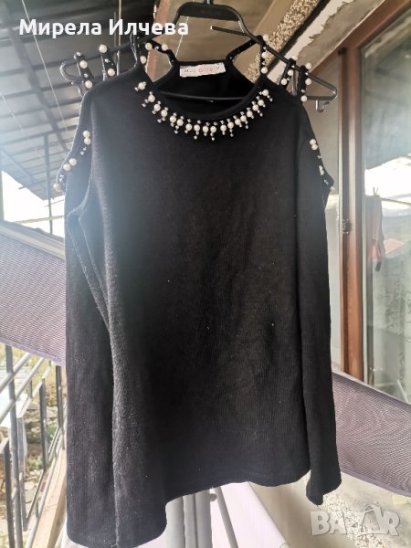 Дамска черна ефектна блуза, снимка 1