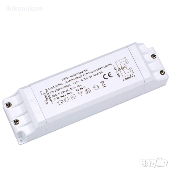 Трансформатор 220V към 12V, 50–210W с пълна защита за халогенни лампи, снимка 1