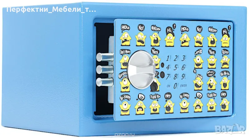 Детски сейф каса за пари с кодова ключалка-син и жълт цвят-истинска каса за ценности в детската стая, снимка 1