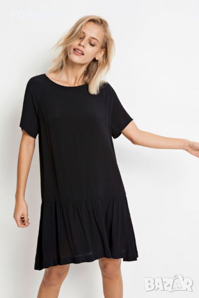ТЪМНОСИНЯ рокля с воланче в долния край , снимка 1