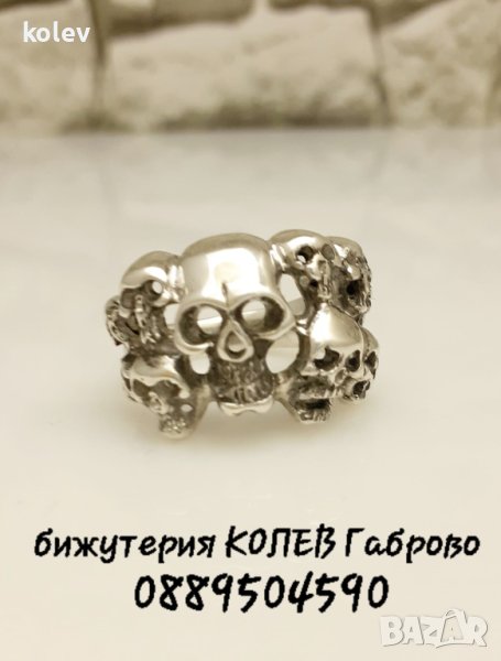  масивен Сребърен пръстен с черепи MEMENTO MORI размер №60-62, снимка 1