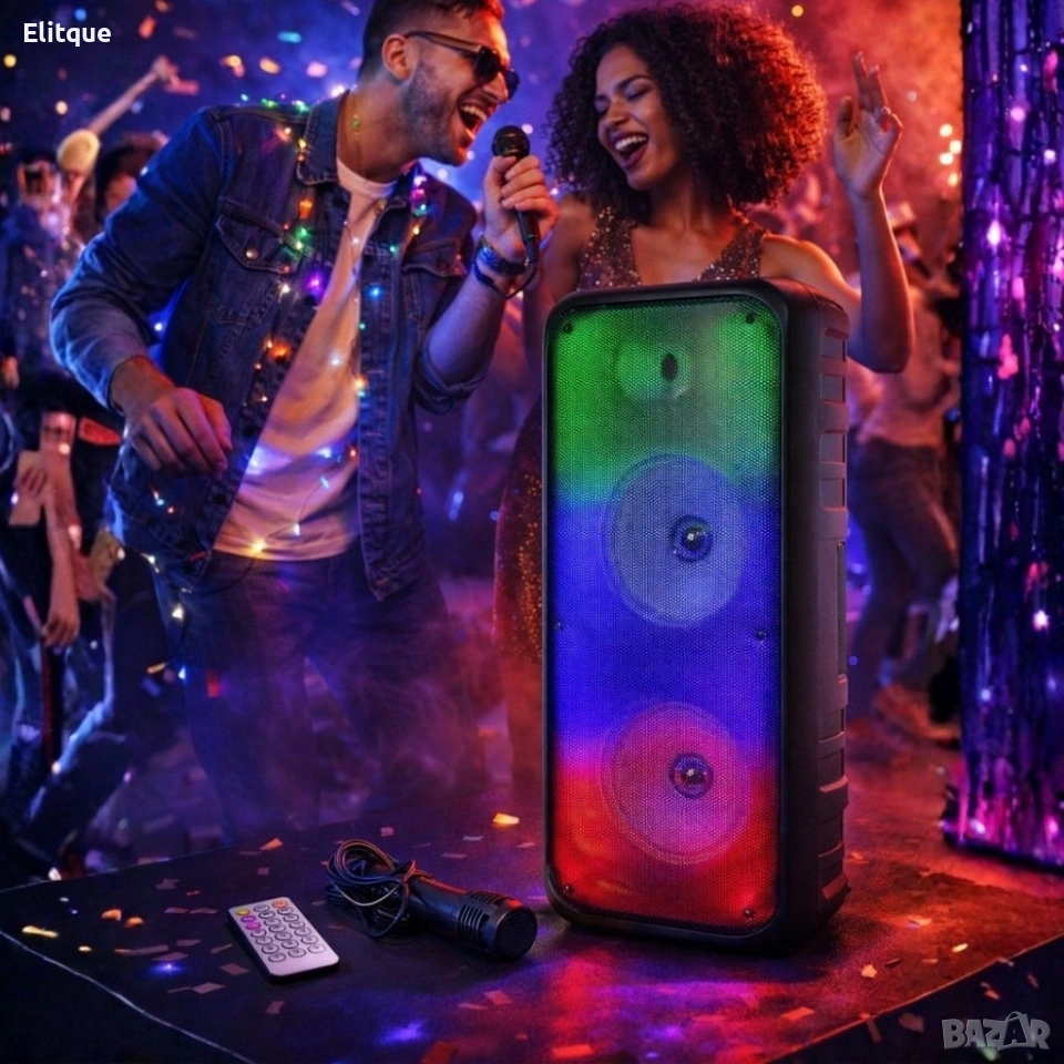 Безжична RGB тонколона – 2×8″ говорителя, Bluetooth, 1200 W, батерия 3000 mAh, снимка 1