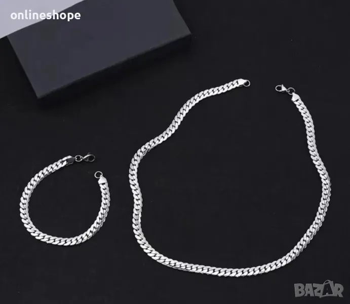 925 Сребърен комплект гривна и синджир / ланец / колие - КОД 001, снимка 1