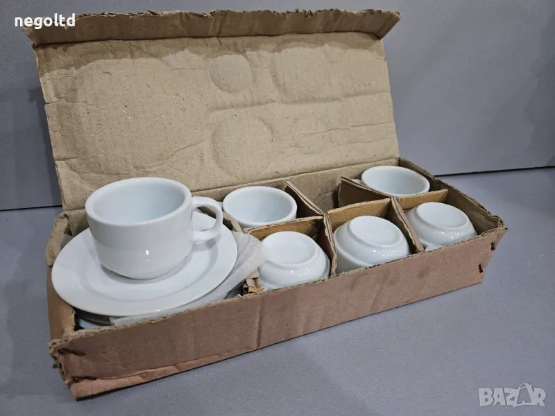 Чаши за кафе с възможност за брандиране! 2 сервиза за 10лв🔥Порцеланови чаши за кафе с чинийка бели, снимка 1