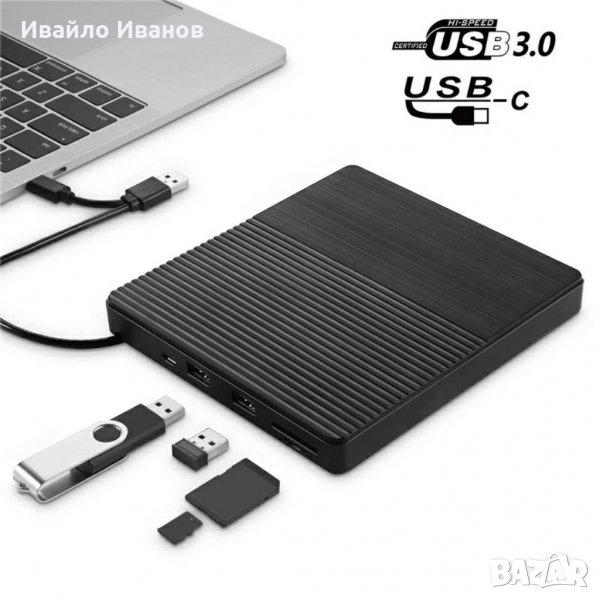 Външна записвачка 2в1- USB 3.0 External DVD+Card Reader, снимка 1