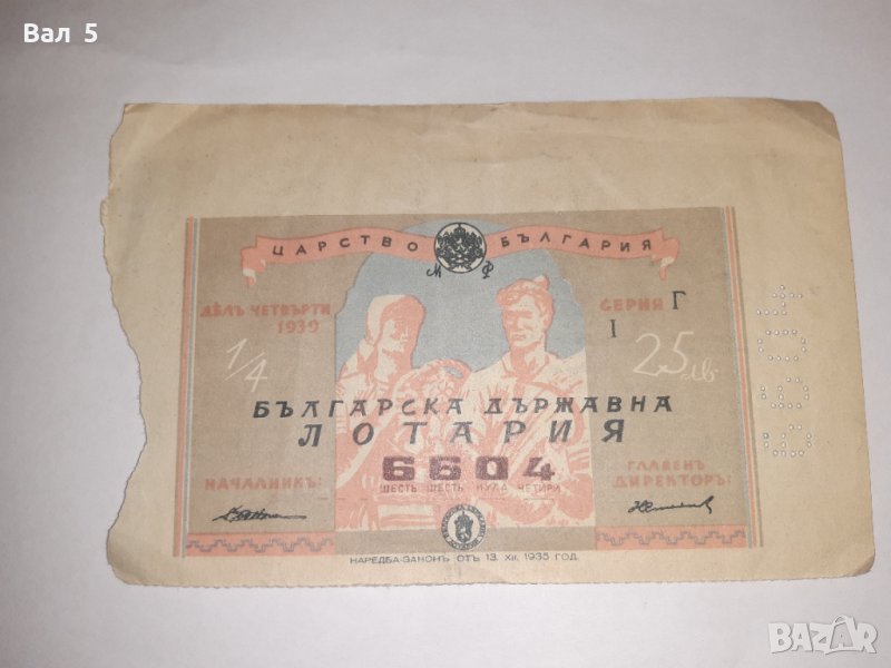 Стар лотариен билет , лотария - Царство България - 1939 г, снимка 1