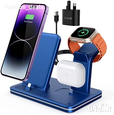 3 в 1 Нова стойка зарядно телефон слушалки часовник Магнитна станция iPhone Apple Watch AirPods, снимка 1