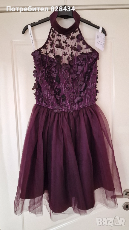 Мини рокля NOVA дантела тюл тъмнолилав Lorreti, снимка 1