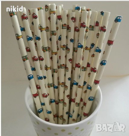25 бр картонени сламки Автомобили превозни средства парти украса декорация рожден ден, снимка 1