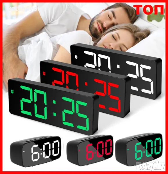 НОВ ПОСТОЯННО СВЕТЕЩ LED ЧАСОВНИK С ГОЛЕМИ ЦИФРИ НА ТОК ИЛИ БАТЕРИИ,ТЕРМОМЕТЪР.СВЕТЕЩИ ЧАСОВНИЦИ ТОП, снимка 1