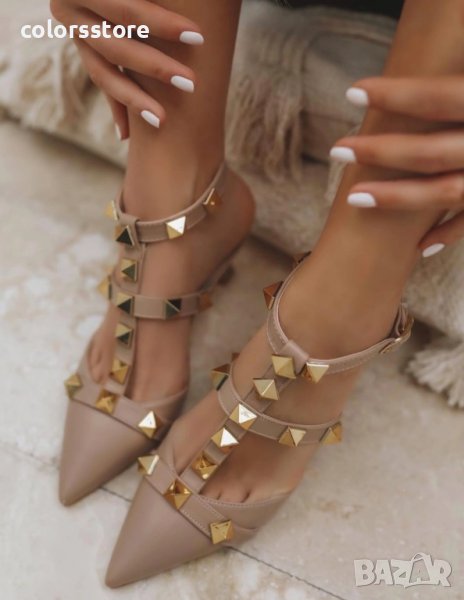 Сандали на ток - бежови - V700, снимка 1