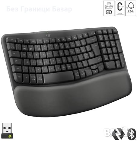 Нова Безжична ергономична клавиатура Logitech Wave Keys с омекотена опора, снимка 1