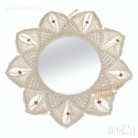 Огледало "Макраме"-Ø 58 см./декоративно огледало/бохо огледало, снимка 3 - Огледала - 50098478