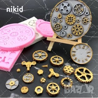 Зъбни колела шайби кръгъл силиконов молд форма за украса декор торта фондан, снимка 2 - Форми - 43766993