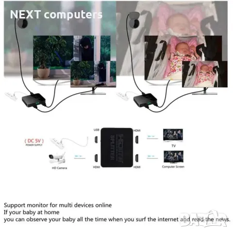 4K HDMI активен сплитер, разклонител, Splitter 1 входa и 2 изхода, снимка 4 - Кабели и адаптери - 47902769