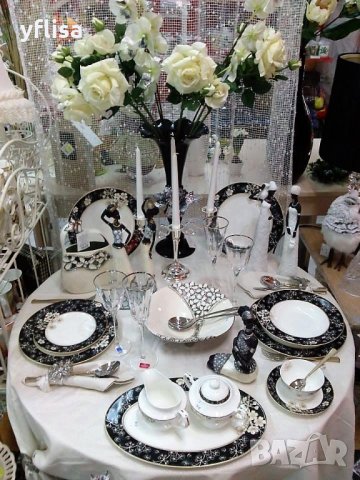 Сервиз в бяло и черно използваем в съдомиялна машина, снимка 2 - Сервизи - 27297198