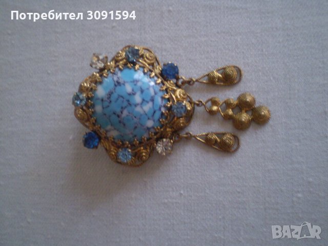 Старинна  Дамска брошка  с Мурано СТЪКЛО, снимка 4 - Антикварни и старинни предмети - 37316866