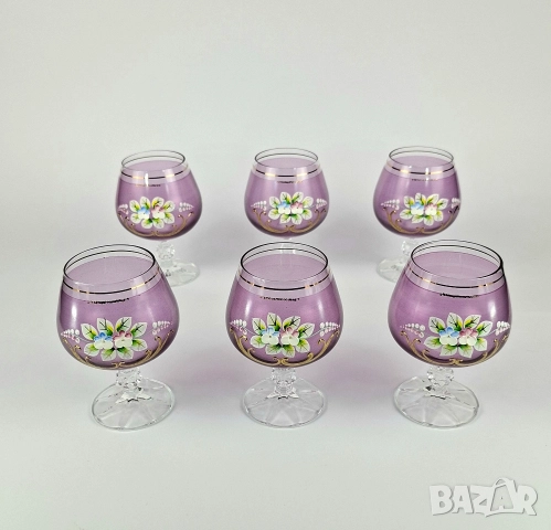 Комплект 6 бр стъклени чаши в лилав цвят
