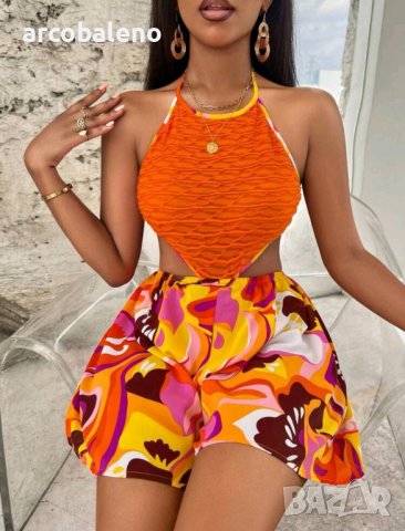 Дамски летен ярък гащеризон с халтер, 4цвята , снимка 7 - Гащеризони - 40679806