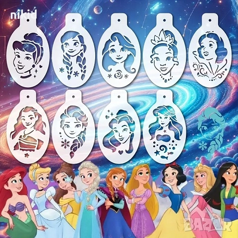 9 бр принцеса принцеси Елза Анна Frozen Замръзналото кралство стенсил шаблок украса scrapbooking