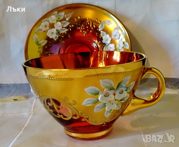 Bohemia кристална чаша с чиния,злато., снимка 4 - Антикварни и старинни предмети - 33145666