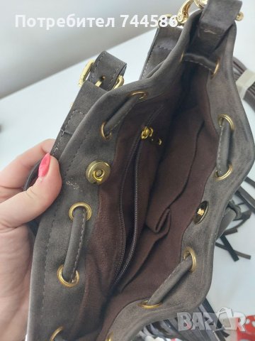 Дамска чанта Yves Saint Laurent YSL велурена с ресни , снимка 5 - Чанти - 38347096