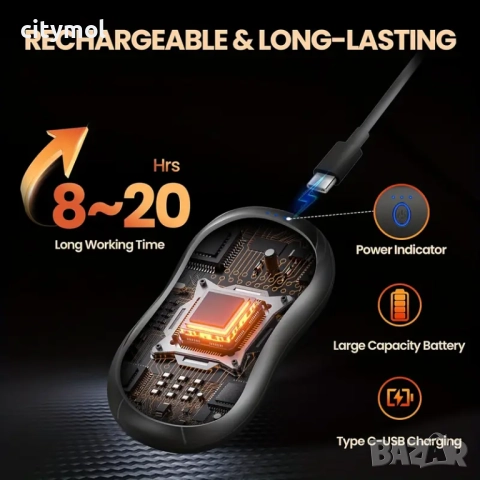 2 бр. акумулаторни грейки за ръце, 6000mAh, за многократна употреба за къмпинг/туризъм/пътуване/рабо, снимка 4 - Друга електроника - 52207610