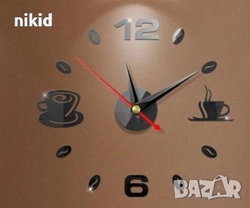 Черен огледален чаши чаша зърна кафе стенен часовник атрактивен дизайн кухня кафене заведение стена, снимка 4 - Стенни часовници - 21492509