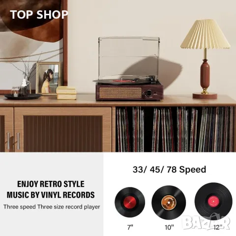 Грамофон с Bluetooth 3 скорости BTP 80, снимка 4 - Грамофони - 48636164