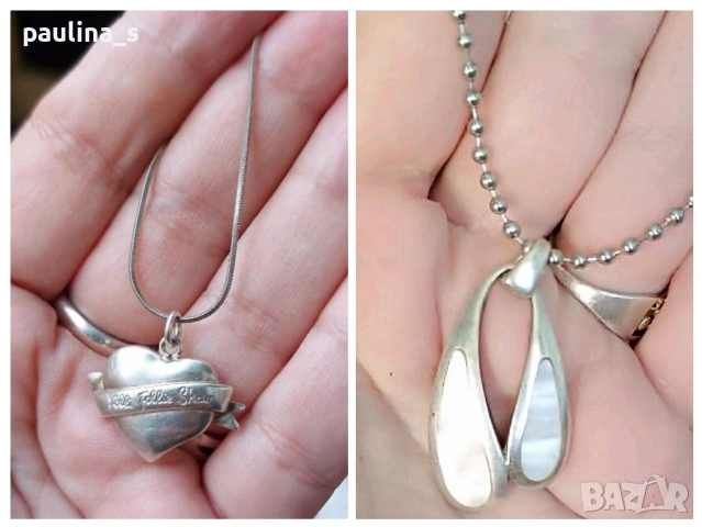 Две сребърни висулки / Педантив / Марково сребърно сърце "Follie Follie" Show и със седеф