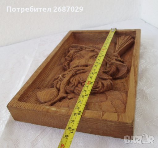 26х17 арт дърворезба мъж с шапка и лула, пано барелеф картина, снимка 2 - Пана - 28972838