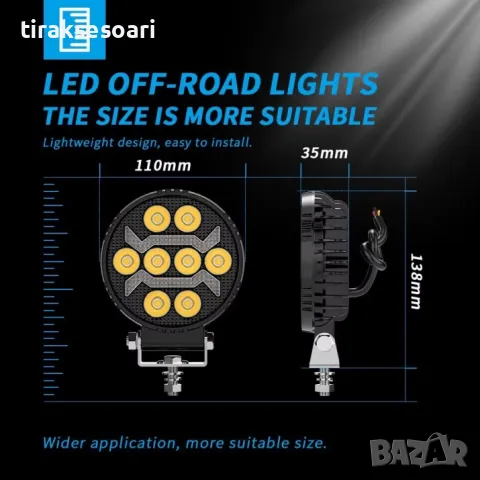  Висок клас LED Диоден Боен фар за трактори ATV мотокари камиони Кръгъл, снимка 2 - Аксесоари и консумативи - 49335684
