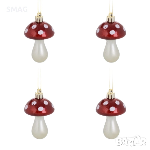 Комплект коледни украшения за елха – червени перлени гъбки, 7,5 см – 4 бр._1241029