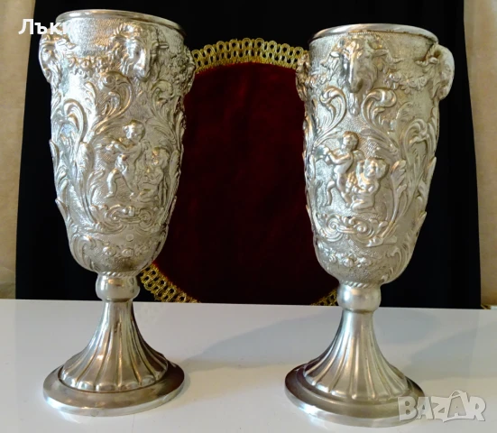 Бокал от калай,чаша за вино,глава на Овен,Ангели,барок., снимка 15 - Антикварни и старинни предмети - 51253524