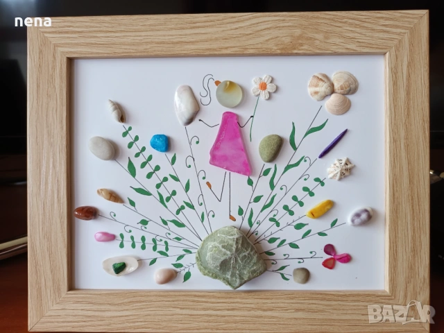 Пана от мидички, камъчета, стъкълца и други материали, снимка 16 - Декорация за дома - 51194812