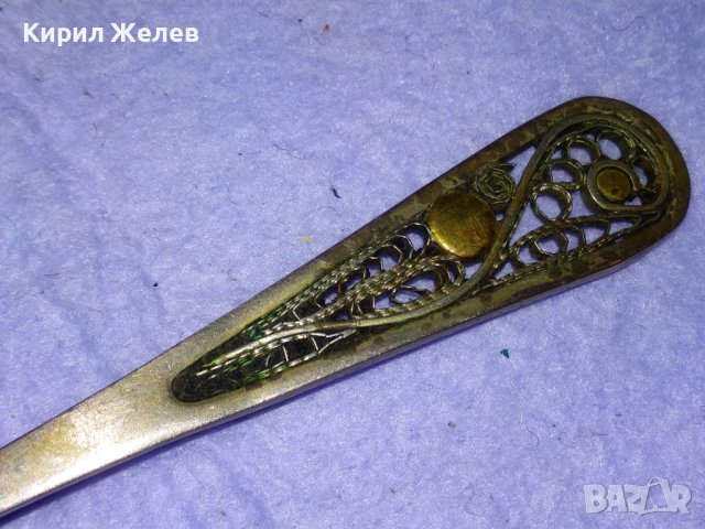 СТАРИННА РУСКА БРОНЗОВА ДЕБЕЛО ПОСРЕБРЕНА ЛЪЖИЦА МНЦ с ФИЛИГРАННА ОРНАМЕНТИКА РЪЧНА ИЗРАБОТКА 42124, снимка 4 - Колекции - 43806687