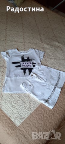 Нежен комплект пола и блузка в бяло 134, снимка 1 - Детски комплекти - 33192676